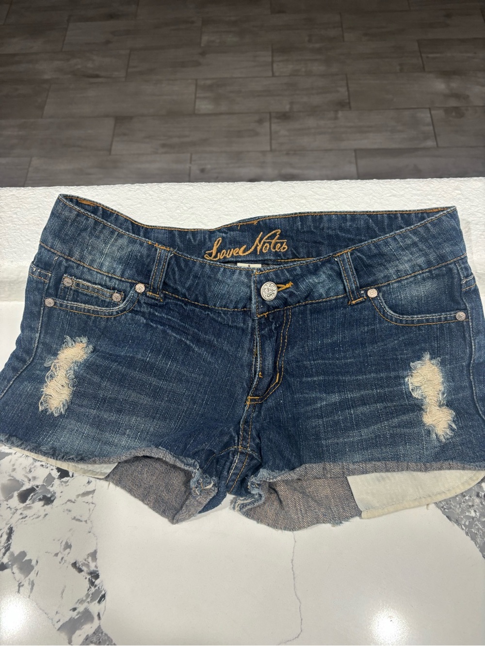 Love Notes Distressed Dark Blue Denim Cutoff Shorts size 9